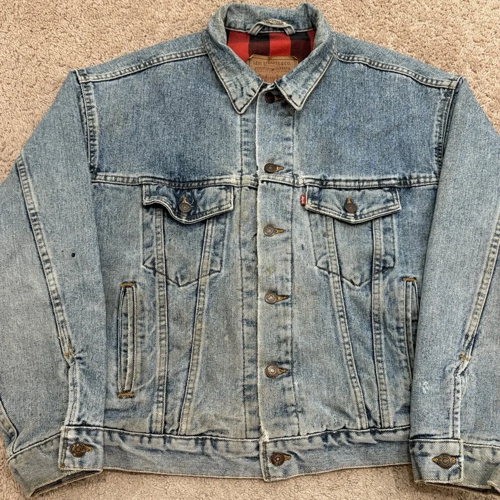 Vintage 90s Levis Denim Jacket Mens Medium Plaid Lined Trucker 70417-4891 USA